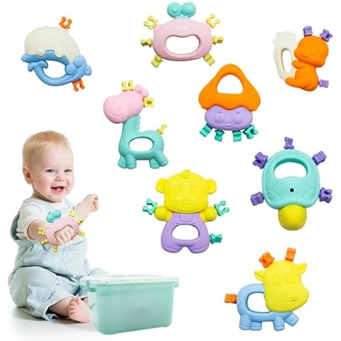 WISHTIME Infants Teething Toys Baby 8pcs Hand Development Rattle Toys Early Education Toys for Babies 3 6 9 12 Months Newborn Gift Set for Boys Girls Cover