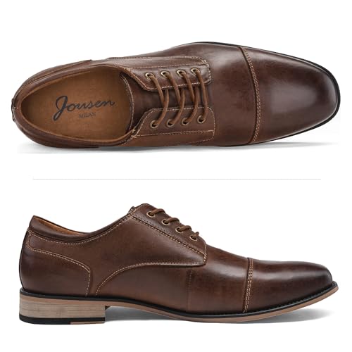 Image of Jousen Men's Dress Shoes Leather Oxford Formal Derby Shoes | Smooth Leather,Retro Plain Toe,All-Day Comfort,Office Work,Wedding Party,Business Meeting,Date Night