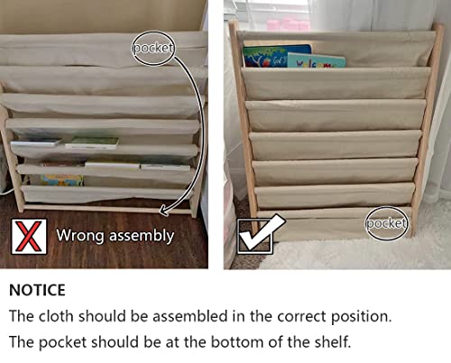 Morimoe Sling Bookshelf Kids Book Rack Storage, Natural Beige (Beige, W:60Cm) #TOP6