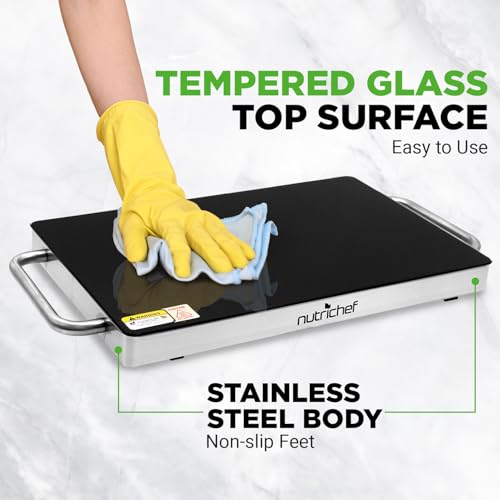 image for Nutrichef Electric Hot Plate Tray Dish Warmer with Black Glass Top | I