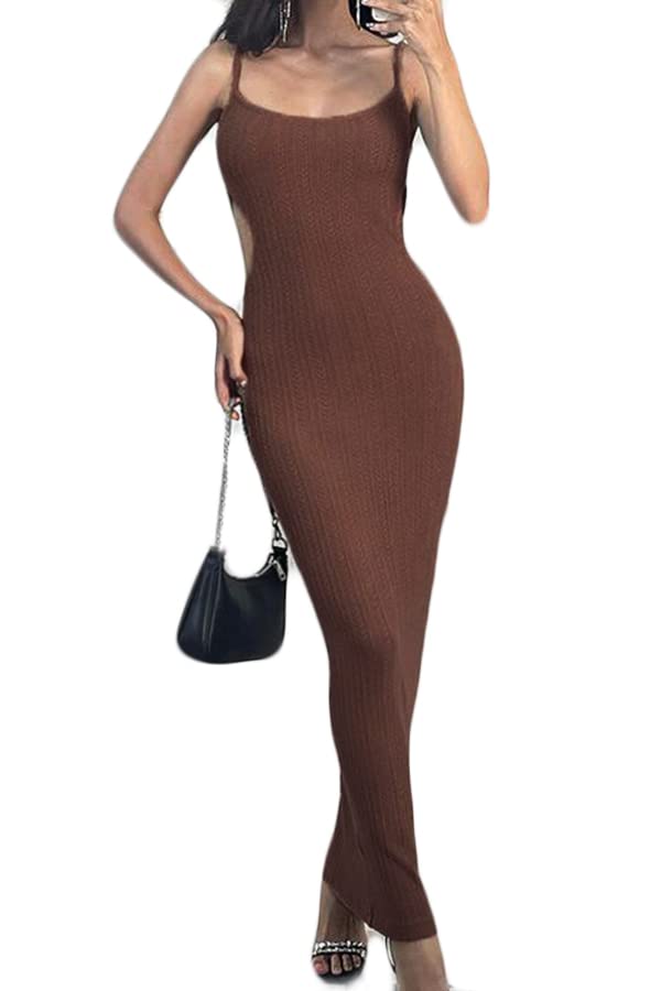 Women's Sexy Knitted Cut Out Spaghetti Strap Long Dresses Bodycon Maxi Maternity Sweater Dress Y2K Streetwear