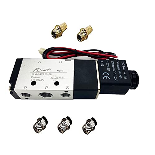 AOMAG Válvula solenoide PT de 1/4 pulgadas 4V210-08 CC 24 V bobina única piloto-operado eléctrico 2 posiciones 5 vías tipo de conexión Cover