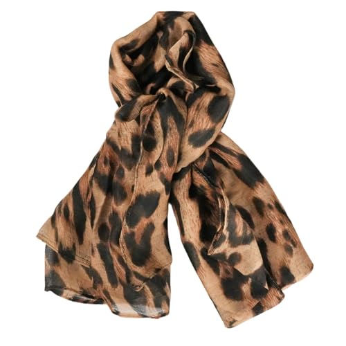 Damen Schal mit Leopard Muster Zeitloses Design im Leo Print für Herbst Weiches Halstuch aus Bali-Viskose, Vielseitig tragbar als Stola, Bandana oder Kopftuch, Ideal für jede Jahreszeit – 50 cm x 170