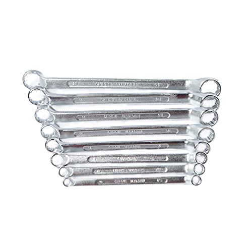 Image of Eastman Bi Hexagonal Ring Spanners Set with Maxi-Drive system- Shallow Offset - Crv Set Of 8Pcs, Kit-06-80MH, Chrome Vanadium Steel, Chrome Plated Wrench Set Tools - E-2006