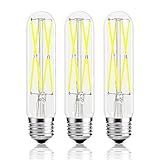 Leools 8W Dimmable Edison Led Tubular Bulb T10/T125,E26 Medium Base Lamp 75 Watt Incandescent Bulb Equivalent 6000K Cool White, 3-Pack