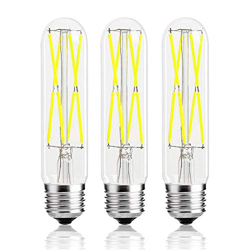 Leools 8W Dimmable Edison Led Tubular Bulb T10/T125,E26 Medium Base Lamp 75 Watt Incandescent Bulb Equivalent 6000K Cool White, 3-Pack
