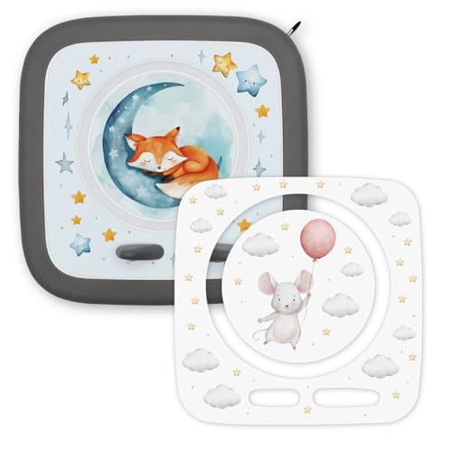 younikat Toniebox 2 Schutzfolie - 2 Stück passgenaue Selbstklebende Folie - kratzfester Schutz rückstandslos entfernbar I Fuchs Maus Wolken Sterne I you0160