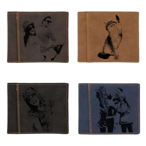 Personalized Photo Wallet for Men Custom Engraved Picture & Text Words, Unique Wallet Gift for Dad Boyfriend Husband Groomsmen Christmas Birthday Anniversary Father's Day