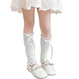 Beinwärmer mit Schleife für Mädchen, Frühlingskleid, Leggings, kniehohe Socken, Strümpfe, Rüschen, Spitze, Leggings, Schleife, Beinabdeckung für Mädchen, weiß, One size