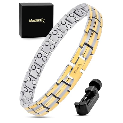 MagnetRX® Women's Ultra Strength Magnetic Therapy Bracelet - Arthritis Pain Relief & Carpal Tunnel Titanium Magnetic Bracelets for Women - Adjustable Length with Sizing Tool (Silver & Gold)