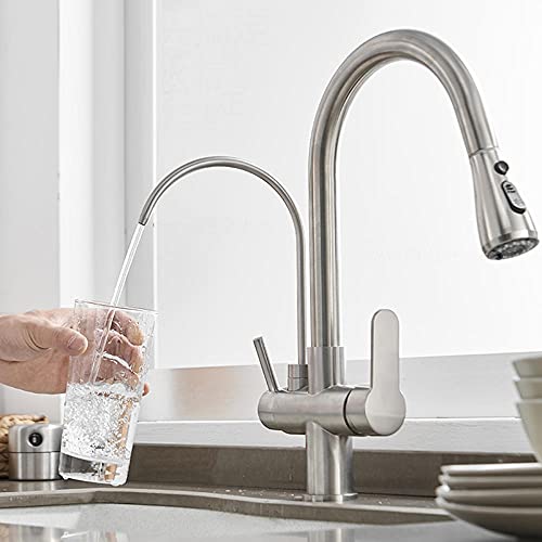 Grifo de cocina de 3 vías negro cepillado con ducha extraíble para agua pura 7