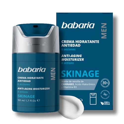 Babaria   Crema Antiarrugas Hombre Skinage | Crema Cara Hombre Con Acido Hialuronico | Crema Hidratante Facial 50ml | Crema Antiedad Hombre Con Cafeína | Skin Care Hombre