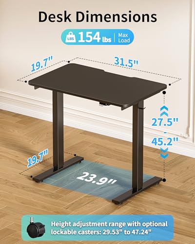 Image of Okin Electric Standing Desk 31.5x19.7 Inches Small Computer Desk-Whole Piece Stand up Desk with Wheels Gaming Rolling Home Office Desks, Black