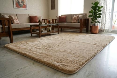 Image of Softest Carpets for Living Room - 4x6 Feet Small Solid Fur Rug | Ultra Soft, Washable, Non-Slip for Bedroom | Premium Handmade Rug | Made in India (Beige)