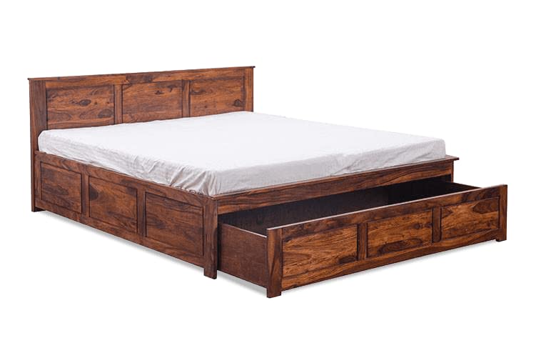 Image of Sheesham Wood King Size Bed with Open Dual Storage for Bedroom Home Wooden Double Bed Cot Palang for Living Room and Hotels (Honey Finish) | 1 Year Warranty