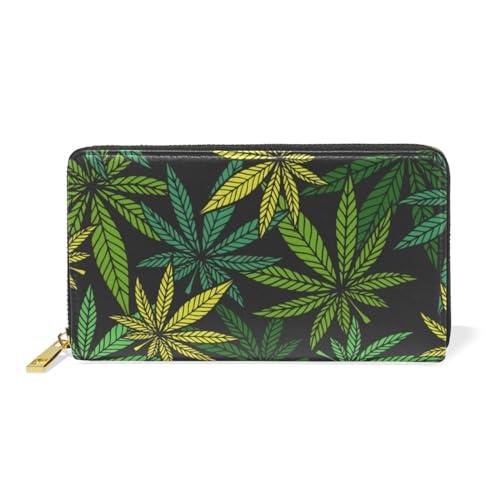 OTVEE Womens Wallet Green Leaf Plant Slim Long Purse Zip Clutch Wallets for Ladies