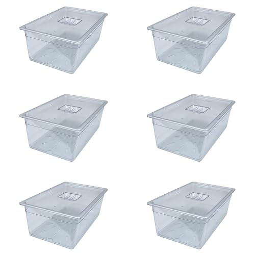 AcMax 6 juegos de policarbonato GN 1/1 Gastronormbehälter GN - Contenedor de gas (28 litros, profundidad de 200 mm, plástico, con tapa y bandeja de goteo)
