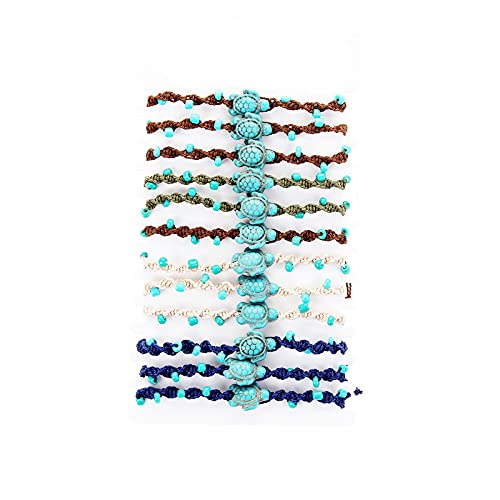 COLORFUL BLING 12Pc Adjustable Natural Sea Shell Starfish Cowries Strand Bracelets Handmade Braided Turtle Tortoise Beads Bracelet for Women Surfer Beach Friendship Jewelry