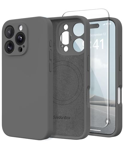 Image of Magnetic for iPhone 16 Pro Max Case, Compatible with MagSafe, [Full Camera Protection][Screen Protector] Silicone Shockproof Protective Phone Case for iPhone 16 Pro Max 6.9 inch, Dark Gray