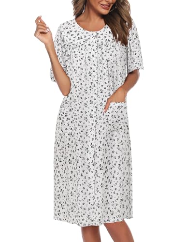 Image of COSUNIONY House Dresses for Women Cotton Short Sleeve House Coat Buttons Down Dusters Robe with Pockets S-XXL