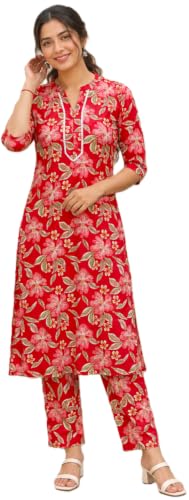 Image of Women's Pure Cotton Printed Kurta Pant Set | Floral Print Kurta with Pants | Ethnic Suit Set | Daily Wear | Co-Ord Set Dress for Women,2 Piece Set