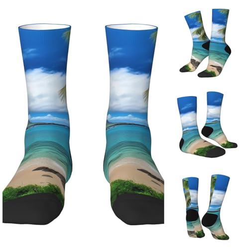 LZQPOEAS Tropical Palm Tree Hawaii Beach Athletic Socks Unisex Cushioned Crew Socks Hiking Running Calf Sock Soft Above Ankle Sock