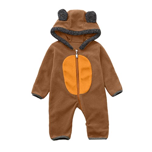 LAOSU Bébé garçons Filles à Manches Longues Dessin animé Ours Oreilles à Capuche Barboteuse Nouveau-né Polaire Combinaison Combinaisons Fille Grande Taille (Brown, 3-6 Months) Cover