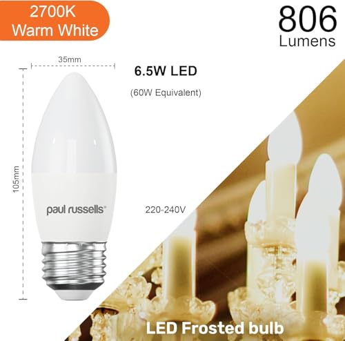 paul russells LED Light Edison Screw E27, 60watt Equivalent, 6.5W 806LM LED Bulbs, 2700K Bright Warm White - Image 3