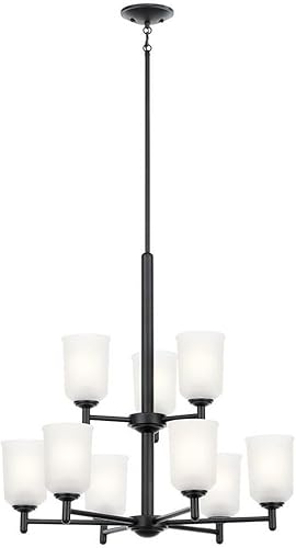 Miniatura 6 de Kichler, Shailene 43670BK - Lámpara de araña de 3 luces con cristal satinado grabado en color negro, 15.25 pulgadas