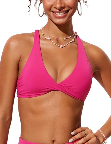 Image of CRZ YOGA Twist Front Bikini Tops | Removable Pads, A-C Cup, V Neck, Criss Cross Back, Swim, Bathing Suit Bra for Women