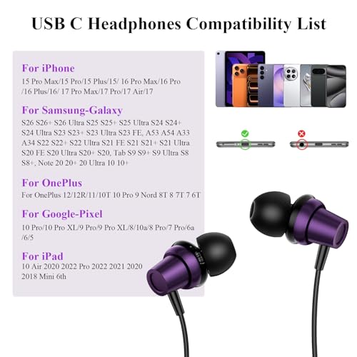 Image of ACANDYA USB C Wired Earbuds Students Headphones with Mic for Online Classes | Student USB C Headphones Wired In-Ear Earbuds with Microphone, School Online Learning Zoom Classes Earphones for Laptop Phone