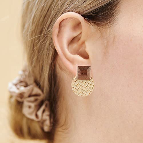 STWTR Women's Natural Wood Earrings Variety of Fashion Earrings Love Minimalist Retro Earring Set Natural Wood Hollow Round Earrings Arc2