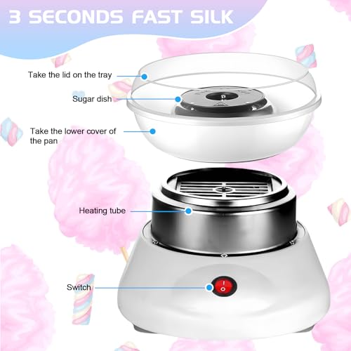 Zuckerwattemaschine, Retro Cotton Candy Machine 450W für Zuhause, Zuckerwatte Maschine mit Zubehör und Stäbchen Einfach zu Bedienen Leicht zu Reinigen Perfekt für Kindergeburtstag und Partys Weiß – Bild 4