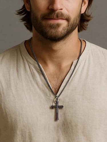 NORBU Wooden Cross Necklace for Men, Mens Cross Necklaces Natural Wood Cross Pendant, Christian Jewelry Religious Gifts for Him Easter Birthday Christmas3