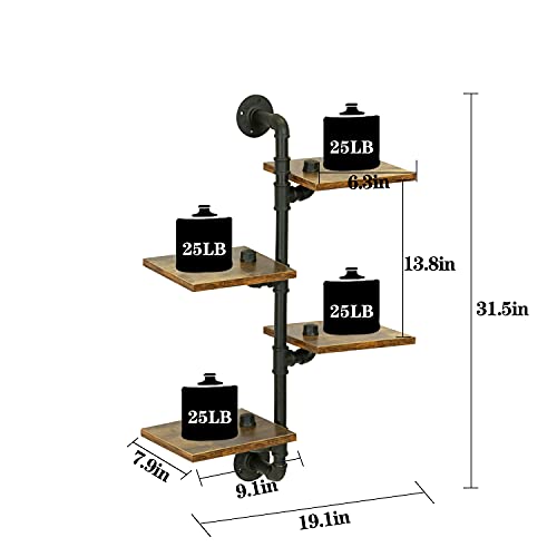 Botaoyiyi Pipe Shelf, Industrial Pipe Shelving, 4 Tier Wall Book Shelf Corner Shelves With Wood Planks Wall Mounted Metal Floating Farmhouse Wall Rustic Decor Bookcase For Bathroom Bedroom Living Room #TOP2