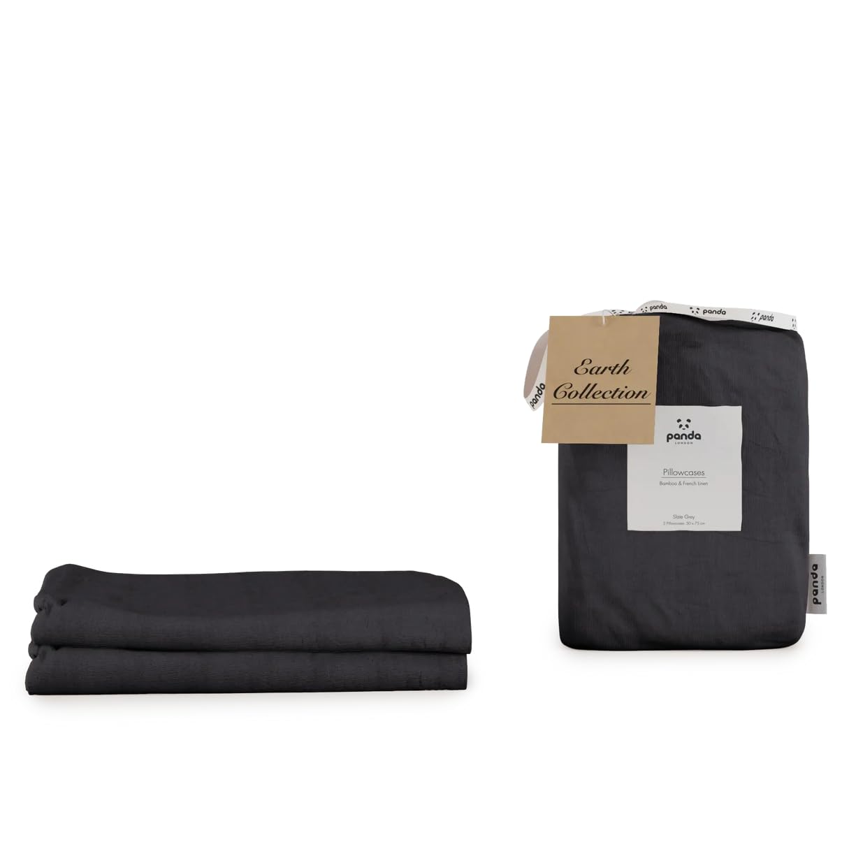 Panda Bamboo & French Linen 2 Pillowcases, Slate Grey, 75 x 50 cm — image 1