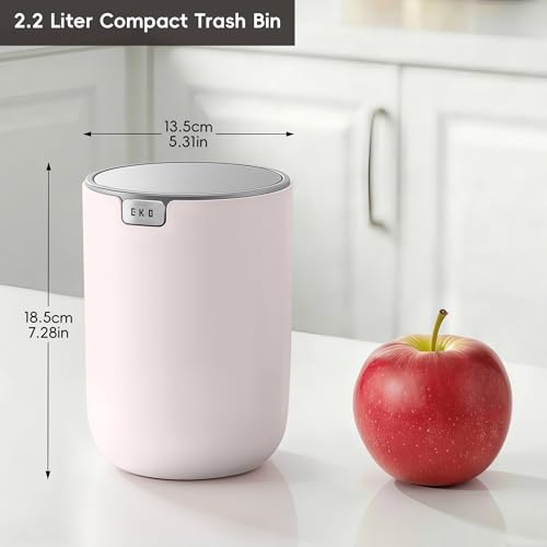Image of EKO Fandy 0.58 Gal /2.2L Mini Trash Can with Lid, Swing-Top Desktop Trash Can for Bathroom, Countertop, Vanity, Desk or Office, Small Garbage Bin (Pink)