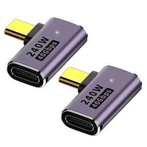 USB 4 Type C変換アダプタ左右90°曲げ設定、L字L型USB 4.0高速充電PD充電240 W高速データ伝送40 Gbps型ctype-c変換アダプタ90度雄雌USB-Cコネクタ(2個セット)