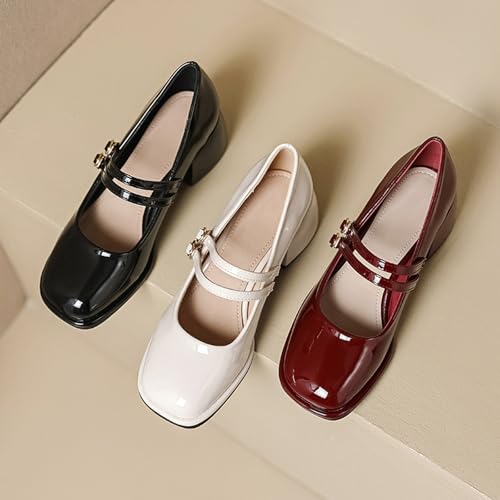 Women's Leather Two Strap Chunky Heel Mary Jane Shoes Retro Comfortable Square Toe Adjustable Strap Buckle Block Heel Business Dress Shoes for Casual Work Wedding Pumps4