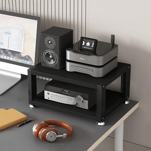Estante de audio de escritorio para amplificadores que soluciona la falta de espacio