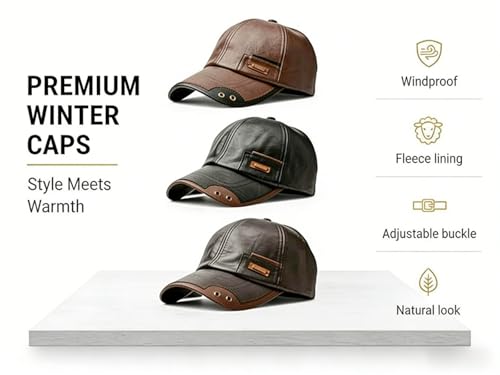 Gorra de béisbol de cuero cálido resistente al viento y agua miniatura 3