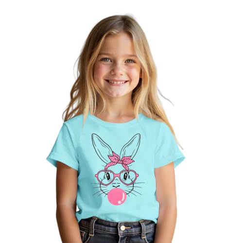 Image of MODNTOGA Girl Happy Easter Crewneck Shirt Glasses Bunny Graphic T-Shirt Big Kid Cute Rabbit Print Easter Holiday Pullover Top