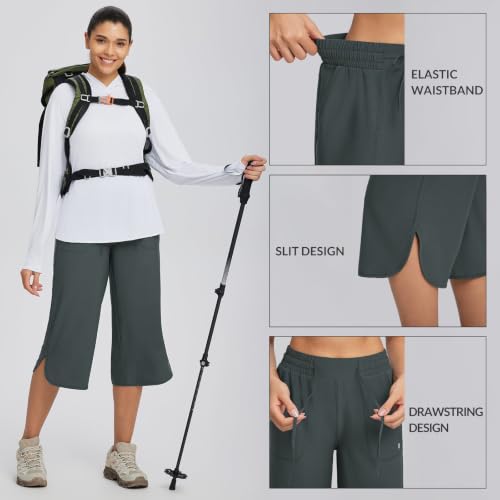 baleaf Women's Capri Pants Wide Leg Plus Size UPF50+ Lightweight Quick Dry Pants Casual Loose Sweatpants Hiking Walking Grey XL by baleaf - Used condition - Image 4