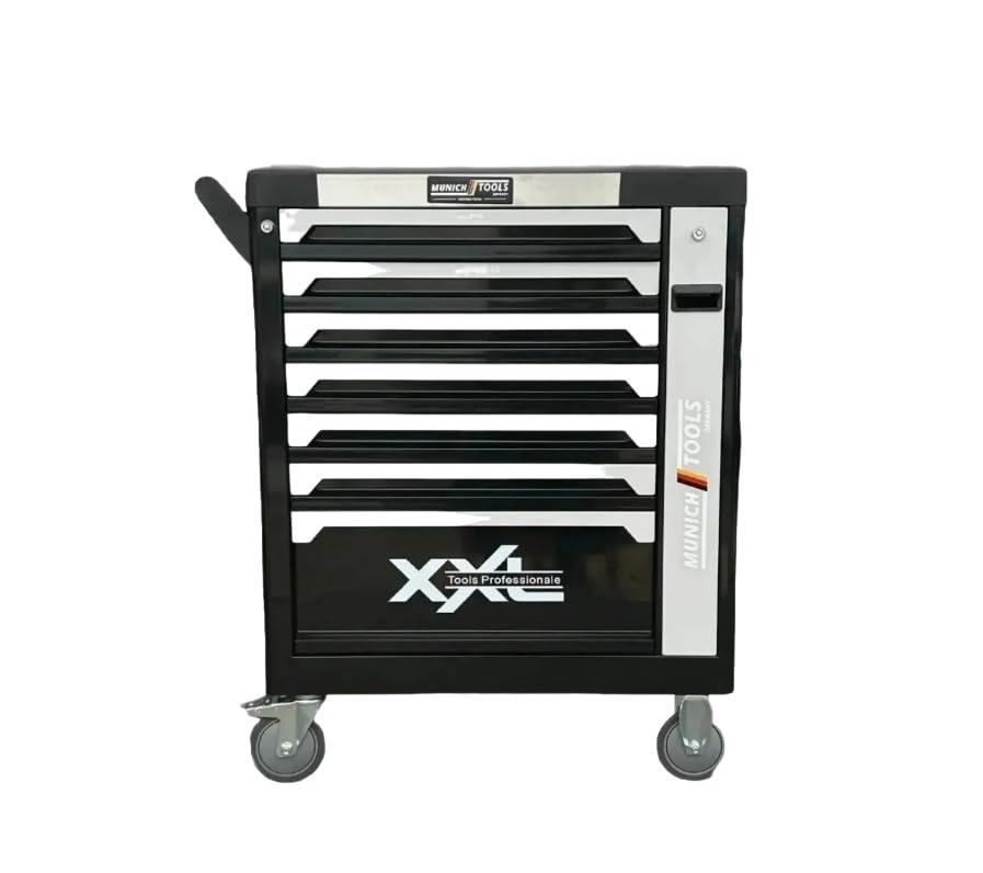 Generisch Werkzeugwagen XXL von Munich Tools Werkstattwagen 7/6 Werkstattschrank Schubladen mit Werkzeug zentral abschließbar Ratsche mit Nusskasten Chrome Drehmomentschlüssel – Bild 3
