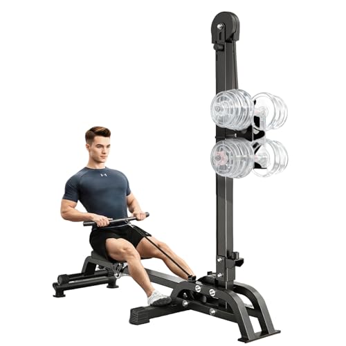 Multifunctional Foldable Rowing Machine, Dumbbell-Loaded, Pull Down and Full Body Home Gym Fitness Equipment, Adjustable Resistance, Compact, Strength & Cardio Training (Dumbbells Not Included)