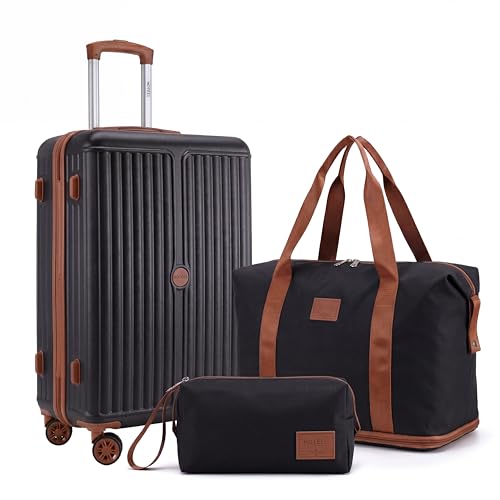 Image of Hoteel Luggage Set 3-Piece, 4-Year Warranty,Suitcases with Wheels, PC+ABS Hardshell Suitcase, TSA Lock, Including Waterproof Luggage Bag, Travel Maletas for Men & Women,Black