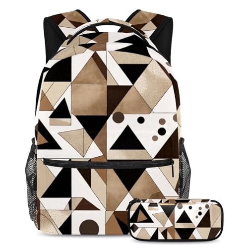 Lot de 2 cartables pour garçons filles motif géométrique marron