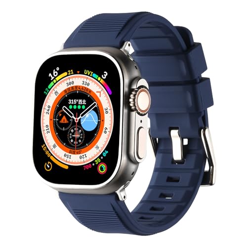 YOUULAR Silicone T-Shaped Double Ring Strap for Apple Watch Bands 42/44/45/49MM, Soft Skin-friendly Replacement Wristband Band Watch Accessory for Apple Watch Series 1/2/3/4 (LTE)/5 (LTE)/7 Navy Blue