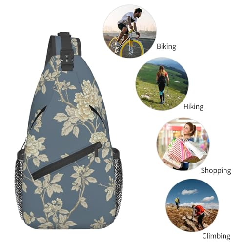 Bolso Cruzado Estampado Flores Azul y Amarillo Unisex miniatura 6