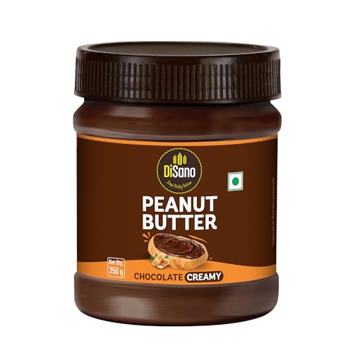 Image of DiSano Chocolate Peanut Butter Creamy, 350g, 23g Protein & 6.4g Dietary Fibre, Tasty & Healthy Chocolate Spread for Breakfast & Snacks, Made with Premium Roasted Peanuts, Zero Cholesterol & Trans Fat